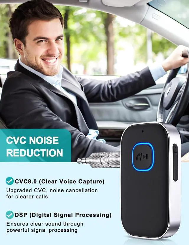 Alt view image 4 of 6 - Bluetooth Car Adapter,  3.5mm AUX Bluetooth Receiver for Music Streaming, Wireless Music Audio Adapter with Built-in Mic, Home Stereo, Speakers (Handsfree Car Kits, 16H Playtime, Dual Link)