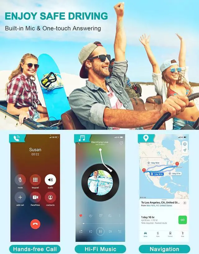 Alt view image 6 of 6 - Bluetooth Car Adapter,  3.5mm AUX Bluetooth Receiver for Music Streaming, Wireless Music Audio Adapter with Built-in Mic, Home Stereo, Speakers (Handsfree Car Kits, 16H Playtime, Dual Link)