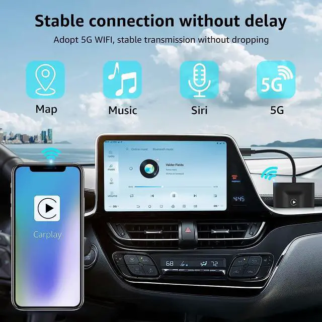 Alt view image 6 of 6 - Wireless Carplay Adapter 2024 Upgrade Apple Carplay Wireless Adaptor Convert Wired Car Play to Wireless, Plug & Play, Fast Auto Connect, Compatible with iPhone iOS 10+ & Factory-Wired CarPlay Car