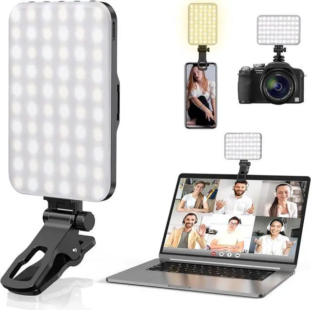 Main image of Selfie Light, 60 LED 2200mAh Rechargeable Clip Fill Video Light, 7 Light Modes, 10-Level Brightness, CRI 97+, Clip on Light for Phone/Tablet/Laptop, Zoom Call Vlog Makeup TikTok Video Light
