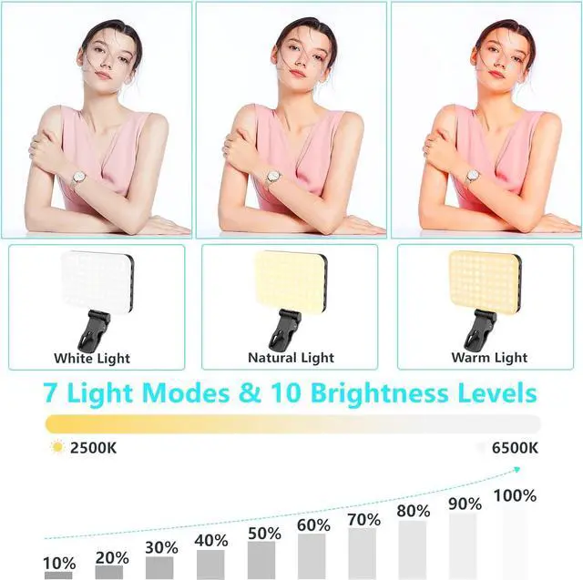 Alt view image 3 of 6 - Selfie Light, 60 LED 2200mAh Rechargeable Clip Fill Video Light, 7 Light Modes, 10-Level Brightness, CRI 97+, Clip on Light for Phone/Tablet/Laptop, Zoom Call Vlog Makeup TikTok Video Light