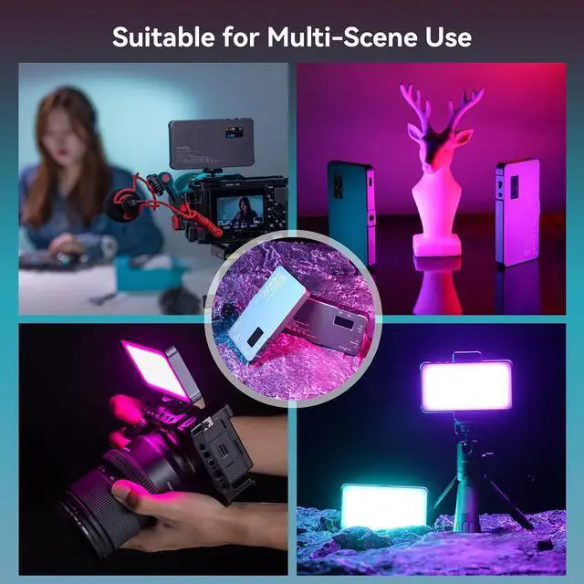 Alt view image 4 of 5 - P96L RGB Video Light, Portable LED On-Camera Light Panel Full Color CRI 96+ Rechargeable LED DSLR Lighting with Aluminum Alloy for Photography, YouTube, TikTok - 3489B