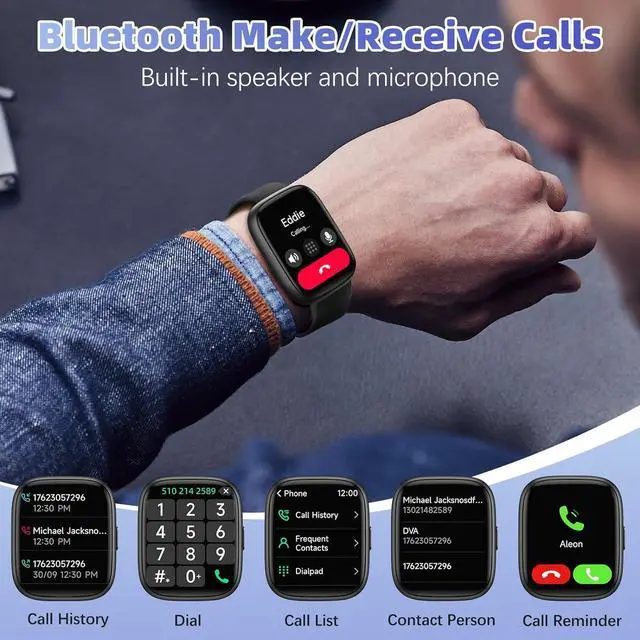 Alt view image 2 of 6 - Smart Watch for Men Women(Answer/Make Calls),Alexa Built-in,1.83" HD Touch Screen Fitness Watch, Heart Rate/SpO2/Sleep Monitor IP68 Waterproof 100 Sports Modes Smartwatch for Android iOS(Black)