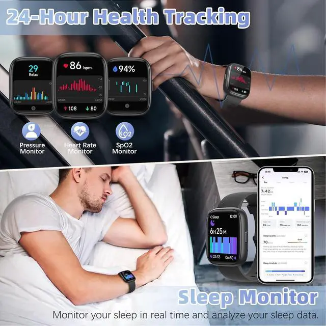 Alt view image 4 of 6 - Smart Watch for Men Women(Answer/Make Calls),Alexa Built-in,1.83" HD Touch Screen Fitness Watch, Heart Rate/SpO2/Sleep Monitor IP68 Waterproof 100 Sports Modes Smartwatch for Android iOS(Black)