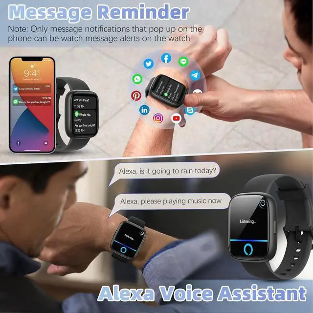 Alt view image 6 of 6 - Smart Watch for Men Women(Answer/Make Calls),Alexa Built-in,1.83" HD Touch Screen Fitness Watch, Heart Rate/SpO2/Sleep Monitor IP68 Waterproof 100 Sports Modes Smartwatch for Android iOS(Black)