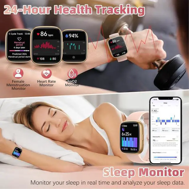 Alt view image 4 of 6 - Smart Watch for Men Women(Answer/Make Calls),Alexa Built-in,1.83" HD Touch Screen Fitness Watch, Heart Rate/SpO2/Sleep Monitor IP68 Waterproof 100 Sports Modes Smartwatch for Android iOS (Pink)