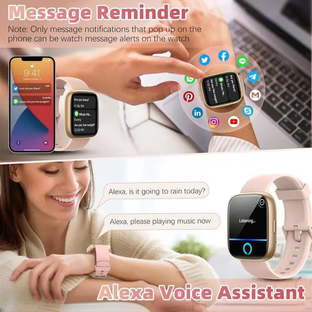 Alt view image 6 of 6 - Smart Watch for Men Women(Answer/Make Calls),Alexa Built-in,1.83" HD Touch Screen Fitness Watch, Heart Rate/SpO2/Sleep Monitor IP68 Waterproof 100 Sports Modes Smartwatch for Android iOS (Pink)