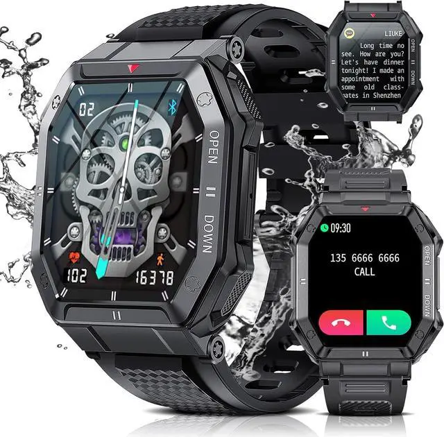 Main image of Military Smart Watches for Men,5ATM Waterproof Outdoors Sport Fitness Activity Tracker Watch, 1.85'' HD Blood Pressure/Blood Oxygen/Heart Rate Monitor SmartWatches Compatible with iOS and Android