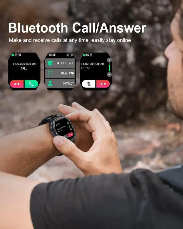 Alt view image 2 of 6 - Military Smart Watches for Men,5ATM Waterproof Outdoors Sport Fitness Activity Tracker Watch, 1.85'' HD Blood Pressure/Blood Oxygen/Heart Rate Monitor SmartWatches Compatible with iOS and Android