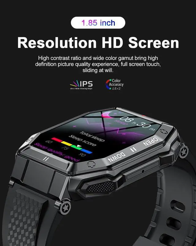 Alt view image 6 of 6 - Military Smart Watches for Men,5ATM Waterproof Outdoors Sport Fitness Activity Tracker Watch, 1.85'' HD Blood Pressure/Blood Oxygen/Heart Rate Monitor SmartWatches Compatible with iOS and Android