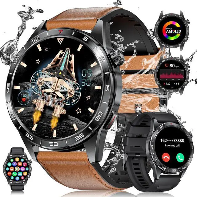 Main image of Smart Watch for Men,AMOLED Always-on Display with 3 Strap,5ATM Waterproof Fitness Tracker with 110+ Sports Modes Outdoor Smartwatch,Heart Rate Sleep Monitor,Health/Sports Tracking for iOS Android