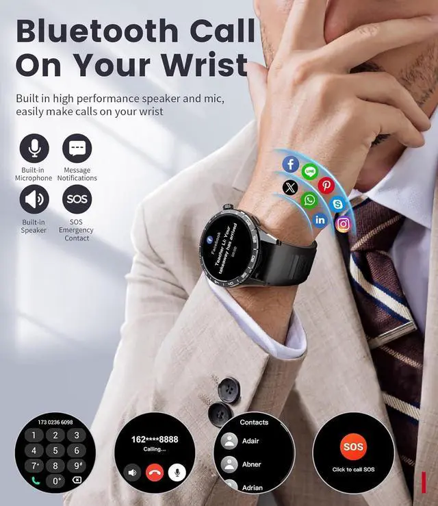 Alt view image 3 of 6 - Smart Watch for Men,AMOLED Always-on Display with 3 Strap,5ATM Waterproof Fitness Tracker with 110+ Sports Modes Outdoor Smartwatch,Heart Rate Sleep Monitor,Health/Sports Tracking for iOS Android