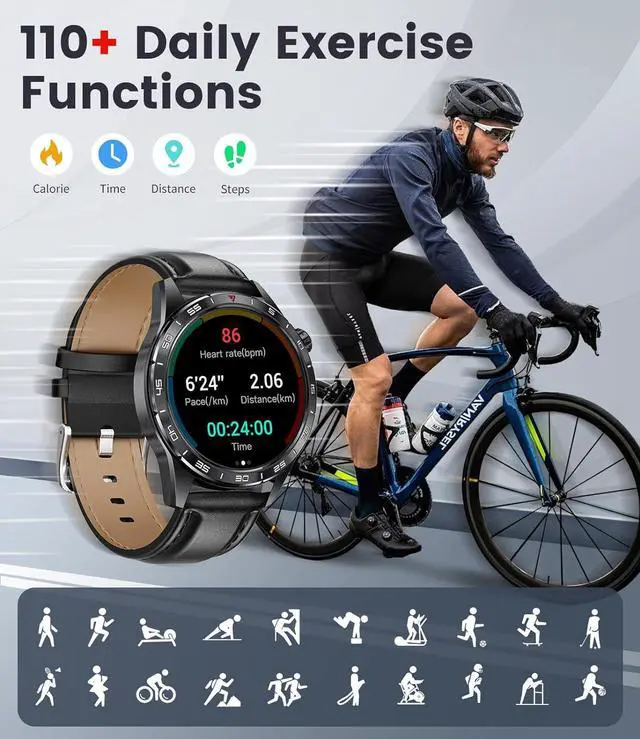 Alt view image 4 of 6 - Smart Watch for Men,AMOLED Always-on Display with 3 Strap,5ATM Waterproof Fitness Tracker with 110+ Sports Modes Outdoor Smartwatch,Heart Rate Sleep Monitor,Health/Sports Tracking for iOS Android