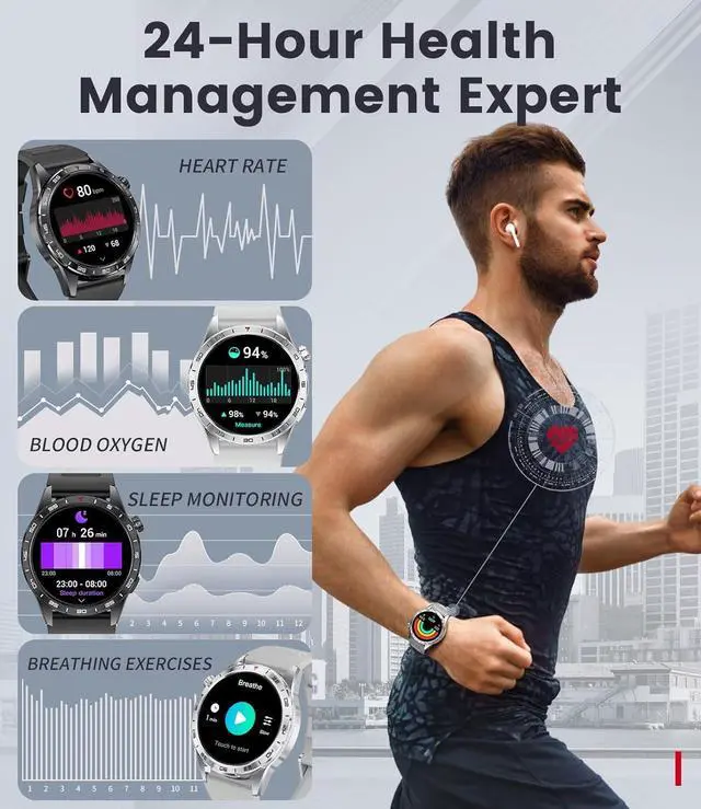 Alt view image 5 of 6 - Smart Watch for Men,AMOLED Always-on Display with 3 Strap,5ATM Waterproof Fitness Tracker with 110+ Sports Modes Outdoor Smartwatch,Heart Rate Sleep Monitor,Health/Sports Tracking for iOS Android