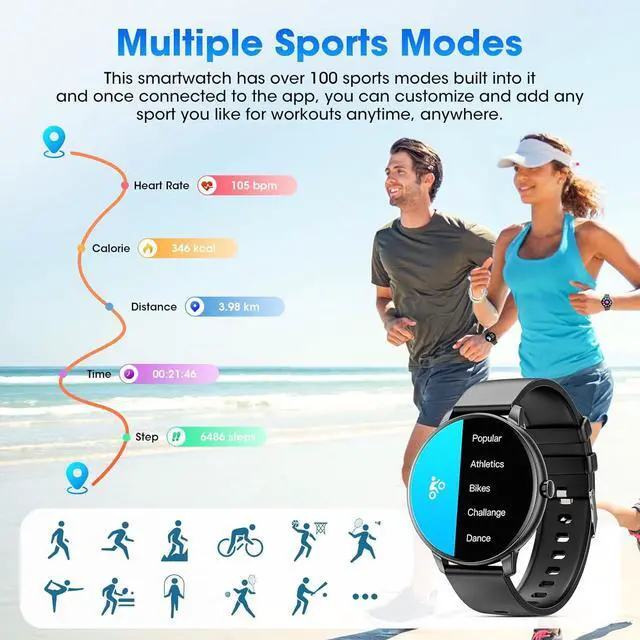 Alt view image 3 of 7 - Smart Watch for Men Women (Answer/Make Calls), Smartwatch for Android iPhone, 1.39" Fitness Tracker with Heart Rate Blood Oxygen Sleep Monitor Pedometer (Black)