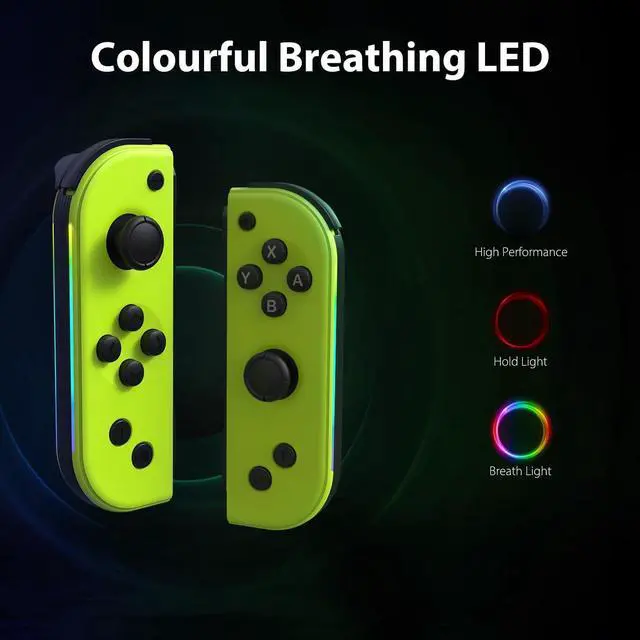 Alt view image 3 of 7 - 7-Color of Led Joypads Controller for Switch/OLED/Lite,Switch Joypad Support Wake-Up Function, Six-Axis and Turbo Function With Straps and Grip (Green)