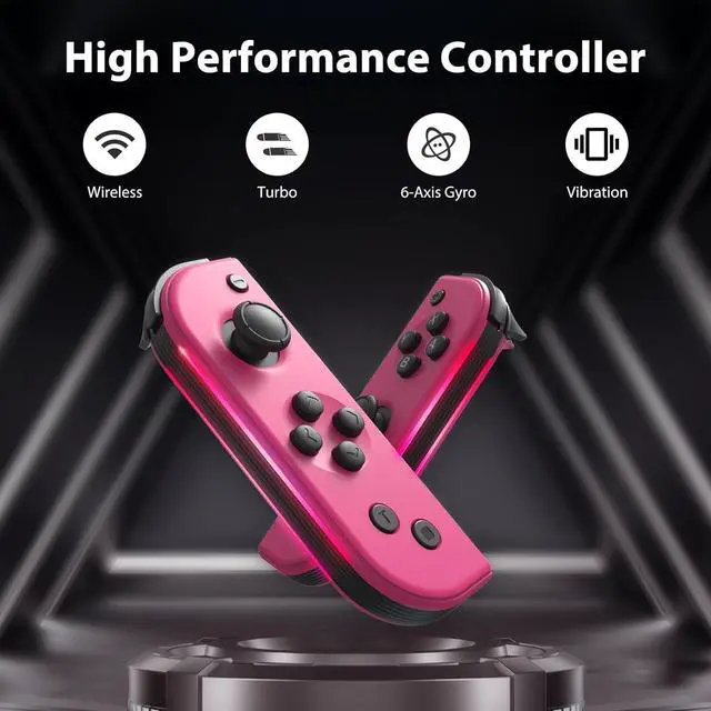 Alt view image 2 of 7 - 7-Color of Led Joypads Controller for Switch/OLED/Lite,Switch Joypad Support Wake-Up Function, Six-Axis and Turbo Function With Straps (Pink)