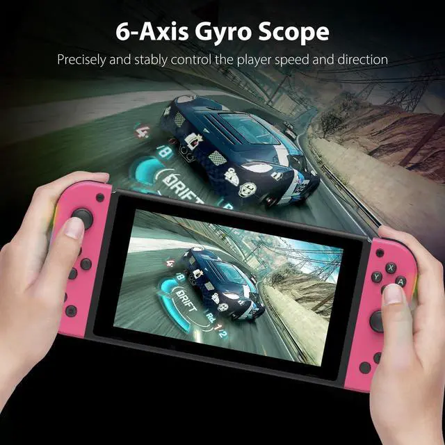 Alt view image 4 of 7 - 7-Color of Led Joypads Controller for Switch/OLED/Lite,Switch Joypad Support Wake-Up Function, Six-Axis and Turbo Function With Straps (Pink)
