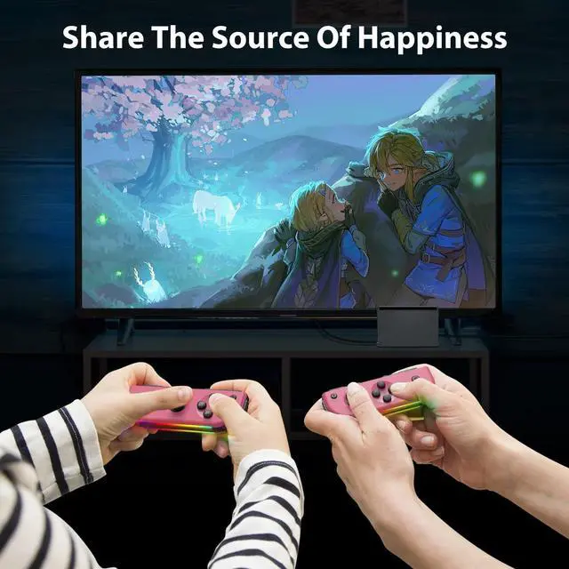 Alt view image 6 of 7 - 7-Color of Led Joypads Controller for Switch/OLED/Lite,Switch Joypad Support Wake-Up Function, Six-Axis and Turbo Function With Straps (Pink)