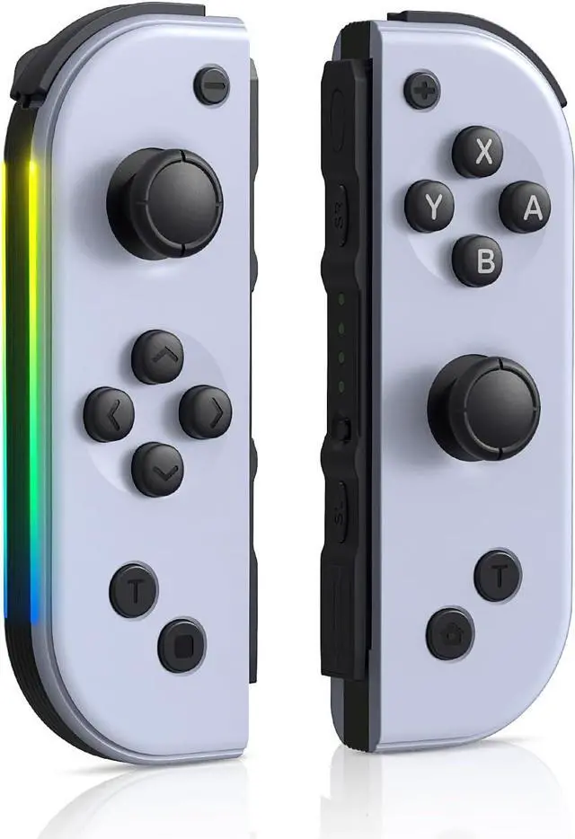 Main image of 7-Color of Led Joypads Controller for Switch/OLED/Lite,Switch Joypad Support Wake-Up Function, Six-Axis and Turbo Function With Straps(White Gray)