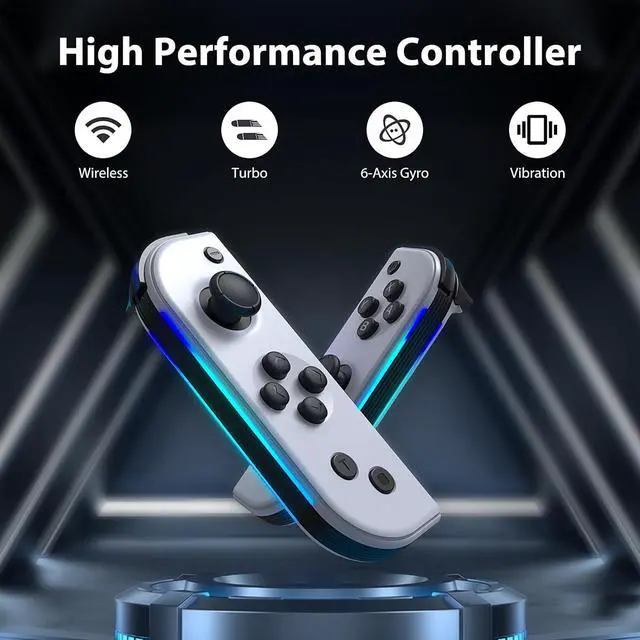 Alt view image 2 of 6 - 7-Color of Led Joypads Controller for Switch/OLED/Lite,Switch Joypad Support Wake-Up Function, Six-Axis and Turbo Function With Straps(White Gray)