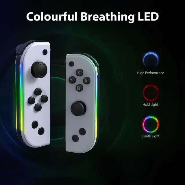 Alt view image 3 of 6 - 7-Color of Led Joypads Controller for Switch/OLED/Lite,Switch Joypad Support Wake-Up Function, Six-Axis and Turbo Function With Straps(White Gray)