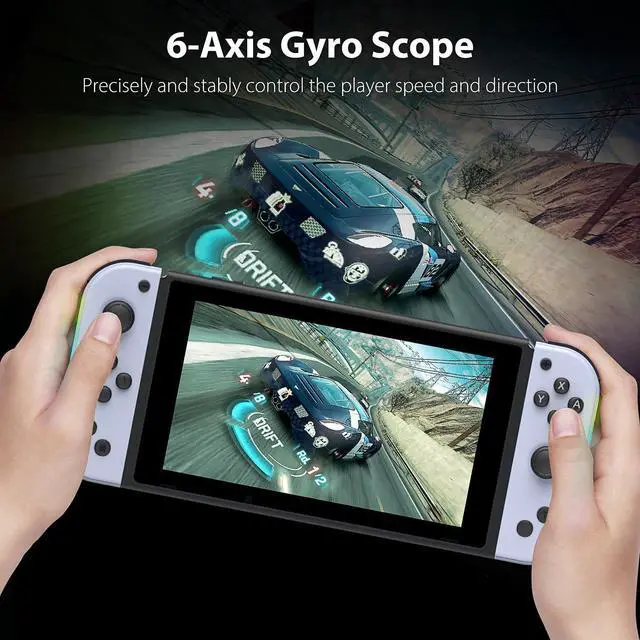 Alt view image 4 of 6 - 7-Color of Led Joypads Controller for Switch/OLED/Lite,Switch Joypad Support Wake-Up Function, Six-Axis and Turbo Function With Straps(White Gray)