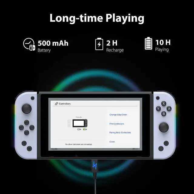 Alt view image 5 of 6 - 7-Color of Led Joypads Controller for Switch/OLED/Lite,Switch Joypad Support Wake-Up Function, Six-Axis and Turbo Function With Straps(White Gray)