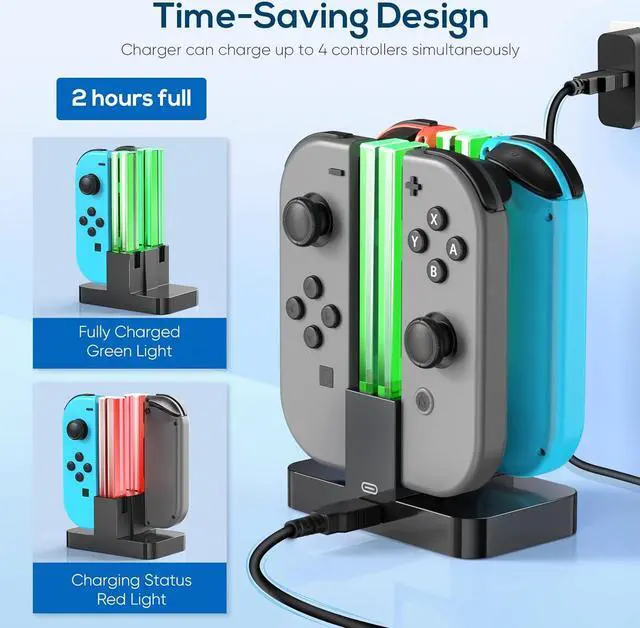 Alt view image 4 of 6 - Controller Charger Dock Compatible with Nintendo Switch/Switch OLED for Joycons, Charging Stand Station Compatible with Switch/Switch OLED Controller Accessories with a USB Type-C Charging Cord