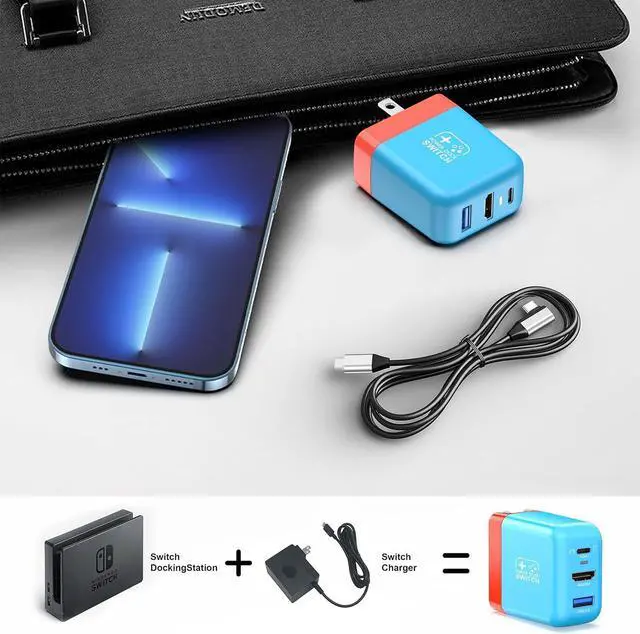 Alt view image 4 of 7 - Switch Dock Charger for Nintendo Switch/Switch OLED, 30W Portable TV Docking Station for Nintendo Switch with 4K@60Hz HDMI/USB2.0/USB-C 3.1 Charging Port, Portable Switch Dock Charger with USB-C Cable