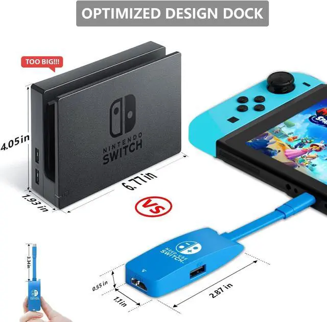 Alt view image 4 of 7 - 3 in 1 Switch Dock, Portable Docking Station Replacement with 4K 60Hz HDTV, USB 3.0&100W Thunderbolt Port,Type-C Dock Suitable for Switch,MacBook Pro Air,Samsung (Blue)