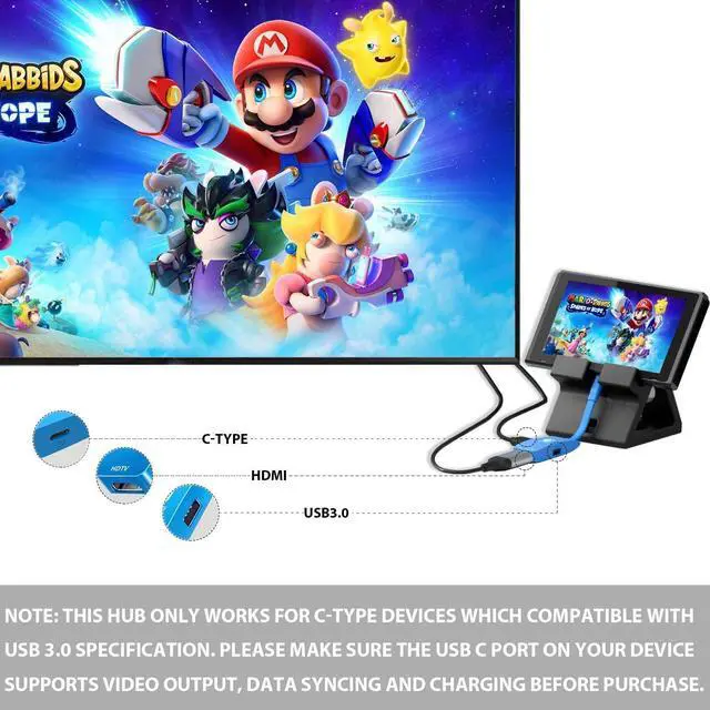 Alt view image 7 of 7 - 3 in 1 Switch Dock, Portable Docking Station Replacement with 4K 60Hz HDTV, USB 3.0&100W Thunderbolt Port,Type-C Dock Suitable for Switch,MacBook Pro Air,Samsung (Blue)