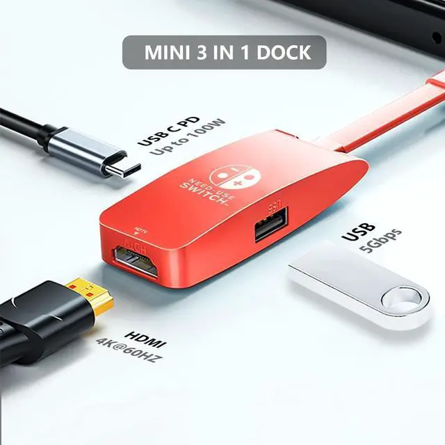 Alt view image 2 of 7 - Switch Dock,Docking Station Replacement with1080P 4K HDTV,3.0 USB & Thunderbolt Port (Red)