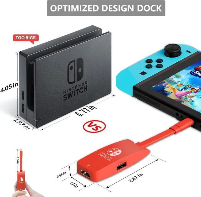 Alt view image 4 of 7 - Switch Dock,Docking Station Replacement with1080P 4K HDTV,3.0 USB & Thunderbolt Port (Red)