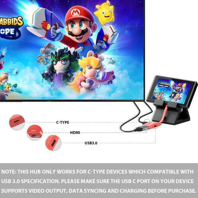 Alt view image 7 of 7 - Switch Dock,Docking Station Replacement with1080P 4K HDTV,3.0 USB & Thunderbolt Port (Red)
