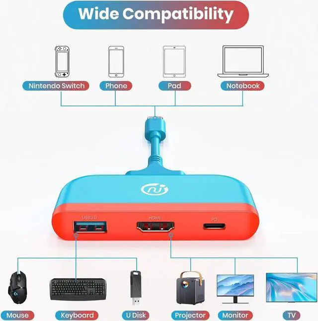 Alt view image 4 of 6 - Switch Dock for Nintendo, Switch Docking Station for TV, Type C to 4K HDMI Hub Switch TV Adapter Portable Travel PD Charging Dock for Nintendo Switch OLED/Steam Deck/Samsung DeX