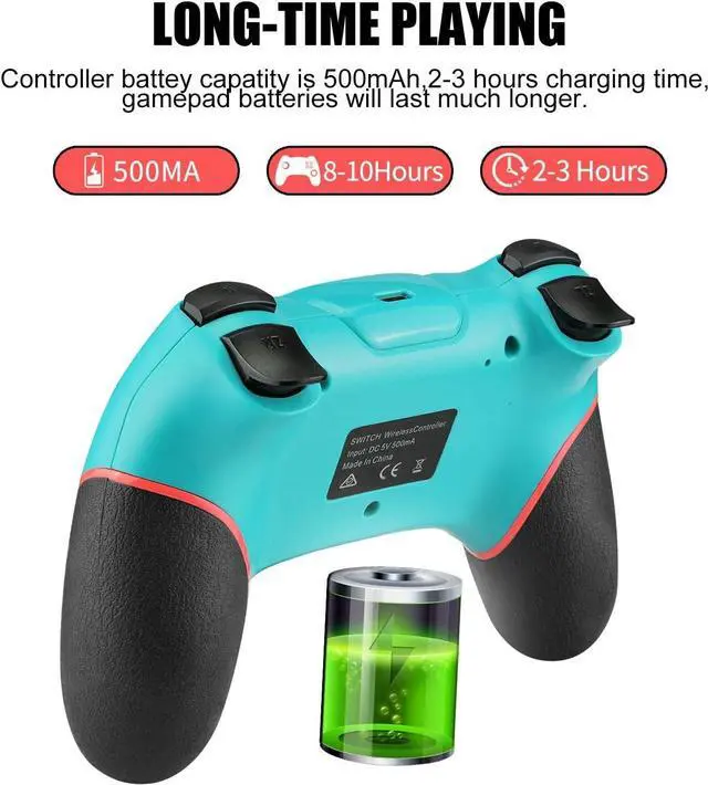 Alt view image 4 of 5 - Controller for Switch, Wireless Pro Controller for Switch/Switch Lite/Switch OLED, Remote Gamepad with Joystick, Adjustable Turbo Vibration, Ergonomic Non-Slip - Blue