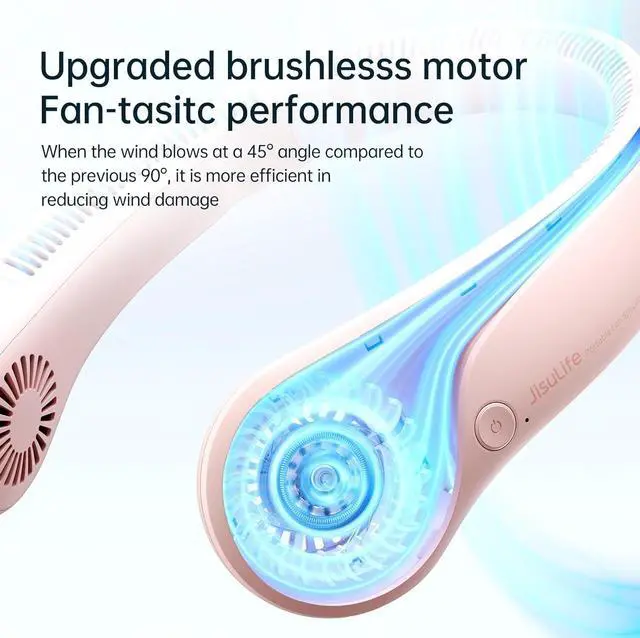 Alt view image 3 of 5 - Portable Neck Fan, Hands Free Bladeless Hanging Sport Fan, 4000 mAn Battery Operated Wearable Personal Fan, Leafless, Rechargeable, Headphone Design, USB Powered 3 Speeds- Pink