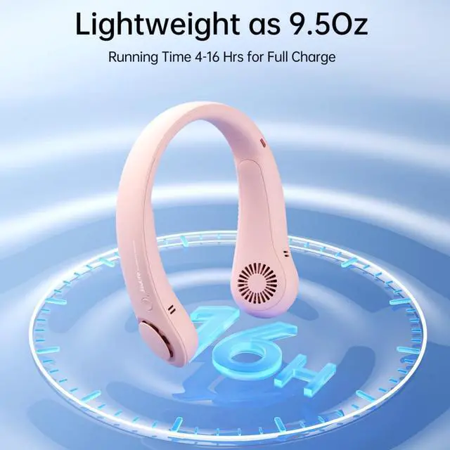 Alt view image 5 of 5 - Portable Neck Fan, Hands Free Bladeless Hanging Sport Fan, 4000 mAn Battery Operated Wearable Personal Fan, Leafless, Rechargeable, Headphone Design, USB Powered 3 Speeds- Pink