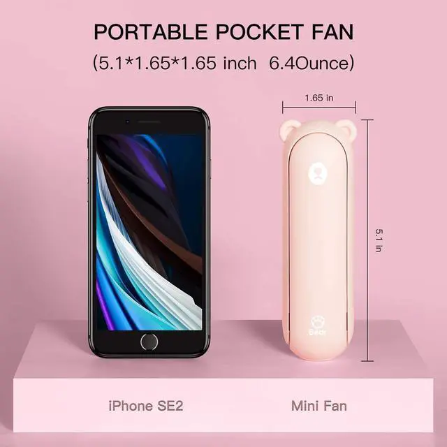 Alt view image 3 of 7 - Hand Portable Fan with 4500 mAh Power Bank, 13-46 Hrs Runtime, Battery Operated Folding Pocket Fan, 3 Speeds, Enhanced Airflow, Rechargeable Quiet Mini Fan for Home, Outdoor - Pink