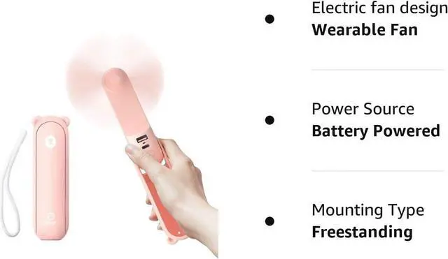 Alt view image 7 of 7 - Hand Portable Fan with 4500 mAh Power Bank, 13-46 Hrs Runtime, Battery Operated Folding Pocket Fan, 3 Speeds, Enhanced Airflow, Rechargeable Quiet Mini Fan for Home, Outdoor - Pink