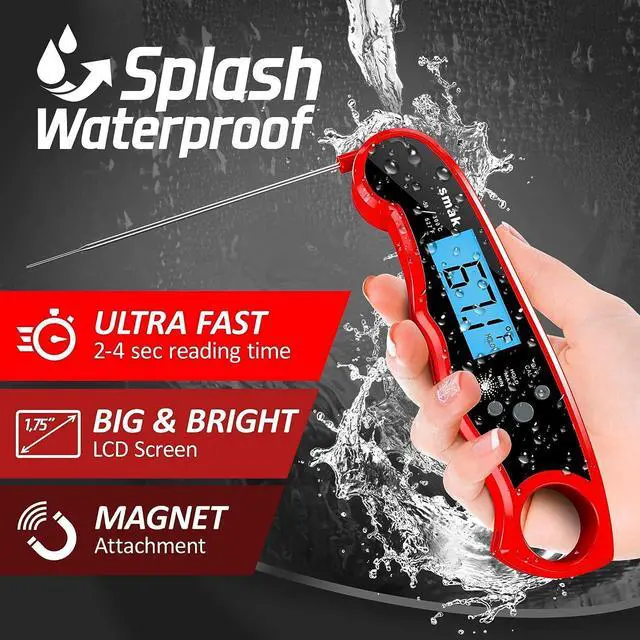 Alt view image 2 of 7 - Digital Instant Read Meat Thermometer - Waterproof Kitchen Food Cooking Thermometer with Backlight LCD - Best Super Fast Electric Meat Thermometer Probe for BBQ Grilling Smoker Baking Turkey