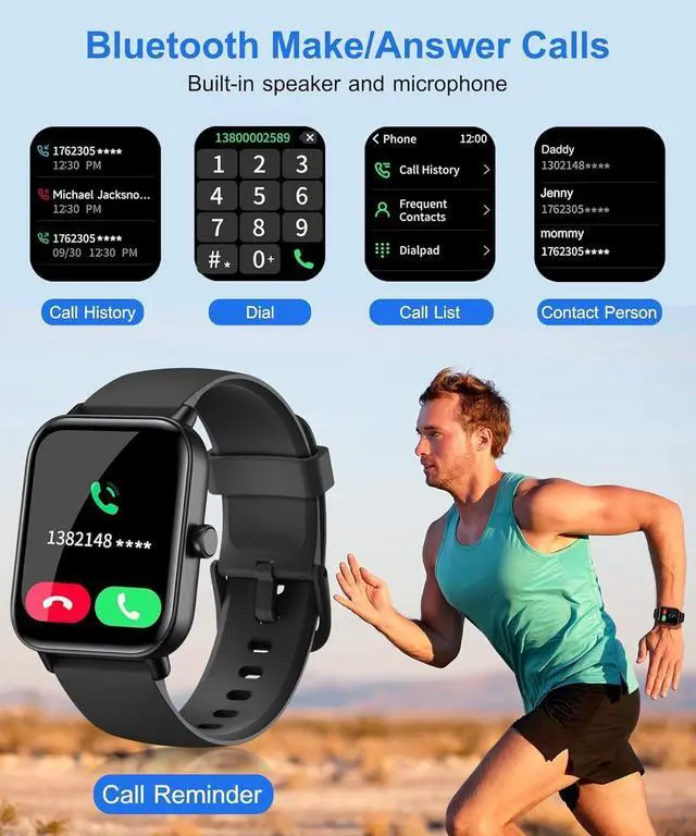 Alt view image 2 of 7 - Smart Watch for Men Women with Bluetooth Call,Alexa Built-in,1.8" DIY Dial Fitness Tracker with Heart Rate Sleep Monitor 100 Sports Modes IP68 Waterproof Smartwatch for Android iOS(Black)