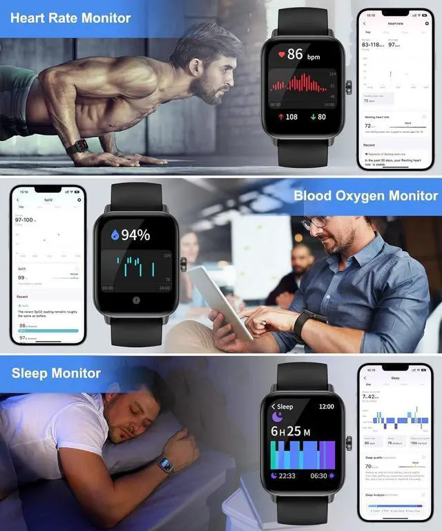 Alt view image 4 of 7 - Smart Watch for Men Women with Bluetooth Call,Alexa Built-in,1.8" DIY Dial Fitness Tracker with Heart Rate Sleep Monitor 100 Sports Modes IP68 Waterproof Smartwatch for Android iOS(Black)