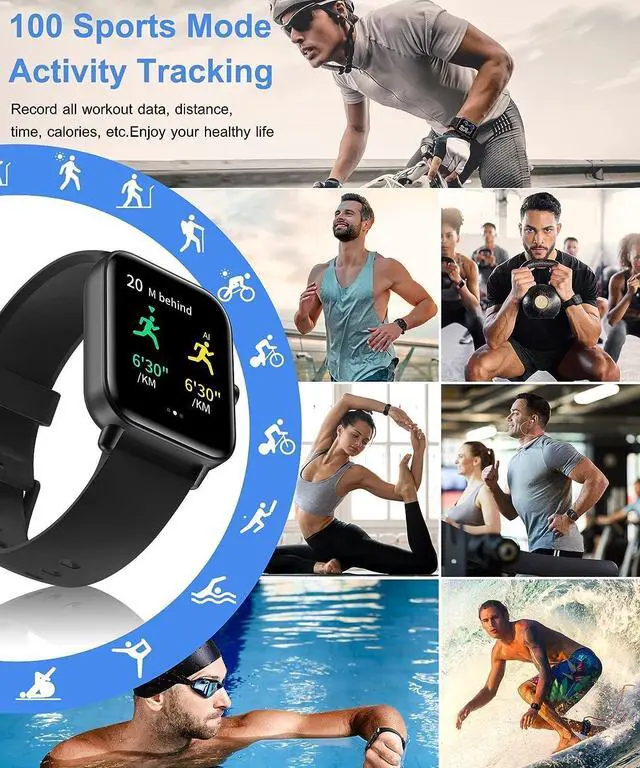 Alt view image 5 of 7 - Smart Watch for Men Women with Bluetooth Call,Alexa Built-in,1.8" DIY Dial Fitness Tracker with Heart Rate Sleep Monitor 100 Sports Modes IP68 Waterproof Smartwatch for Android iOS(Black)