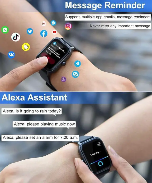 Alt view image 6 of 7 - Smart Watch for Men Women with Bluetooth Call,Alexa Built-in,1.8" DIY Dial Fitness Tracker with Heart Rate Sleep Monitor 100 Sports Modes IP68 Waterproof Smartwatch for Android iOS(Black)