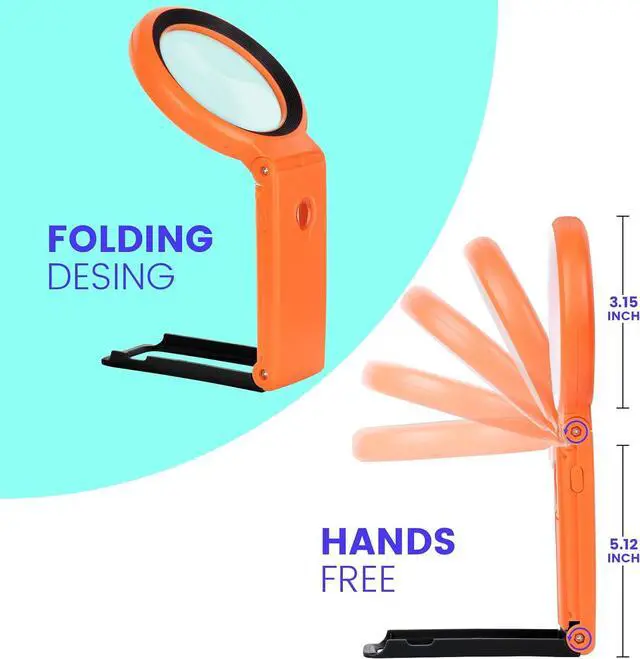 Alt view image 3 of 6 - 30X 40X Magnifying Glass with Light and Stand, Large Lighted Magnifying Glass 18 LED Illuminated Handheld Magnifier for Reading Close Work Coins Jewelry Macular Degeneration (Orange)