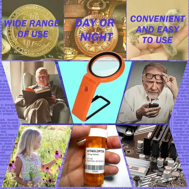 Alt view image 6 of 6 - 30X 40X Magnifying Glass with Light and Stand, Large Lighted Magnifying Glass 18 LED Illuminated Handheld Magnifier for Reading Close Work Coins Jewelry Macular Degeneration (Orange)