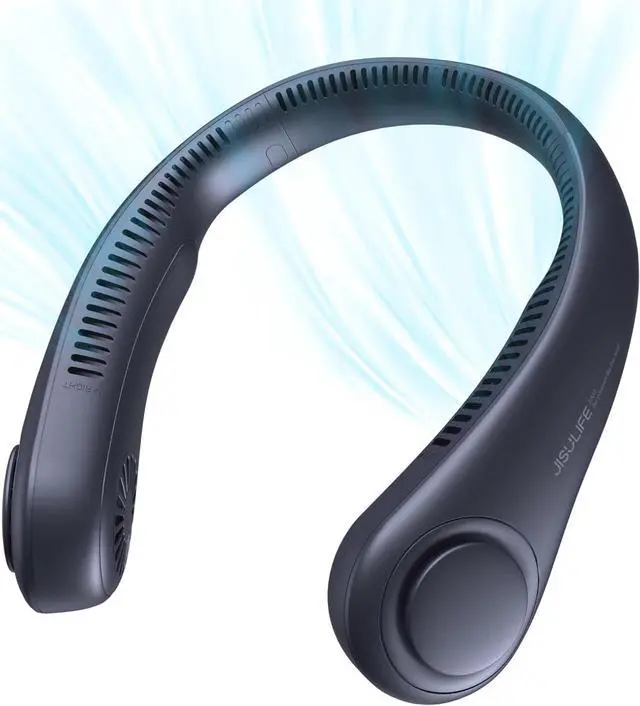Main image of Portable Neck Fan, Hands Free Bladeless Hanging Sport Fan, 4000 mAn Battery Operated Wearable Personal Fan, Leafless, Rechargeable, Headphone Design, USB Powered Desk Fan- Dark Blue