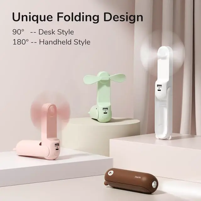 Alt view image 4 of 7 - Handheld Mini Fan, Portable 3 IN 1 Hand Fan, Small Pocket Fan, USB Rechargeable Battery Operated Fan [12-19 Working Hours] with Power Bank, Flashlight Function for Women,Travel,Outdoor-Pink